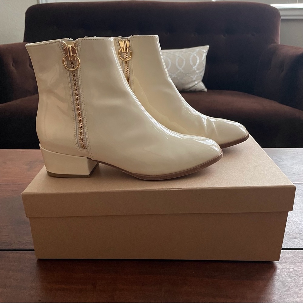 JOIE RUBEE DOUBLE ZIP PATENT LEATHER FLAT GOGO BOOTIE - Picture 5 of 15